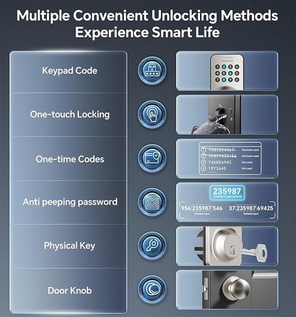 Keyless Entry Keypad Deadbolt with Handle Set, Smart Lock, Auto-Lock + One-Touch Lock, 100 Codes + Easy Install, Ideal for Airbnb/Homes/Offices, Fits U.S. Standard Front Doors, Satin Nickel