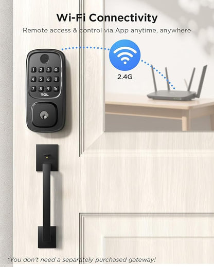TCL D1 Smart Lock, Fingerprint Door Lock, Keyless Entry Keypad Deadbolt Lock for Front Door, Built-in WiFi, Works with Alexa/Google Assistant, Easy Installation, 8 Months Battery (Black)