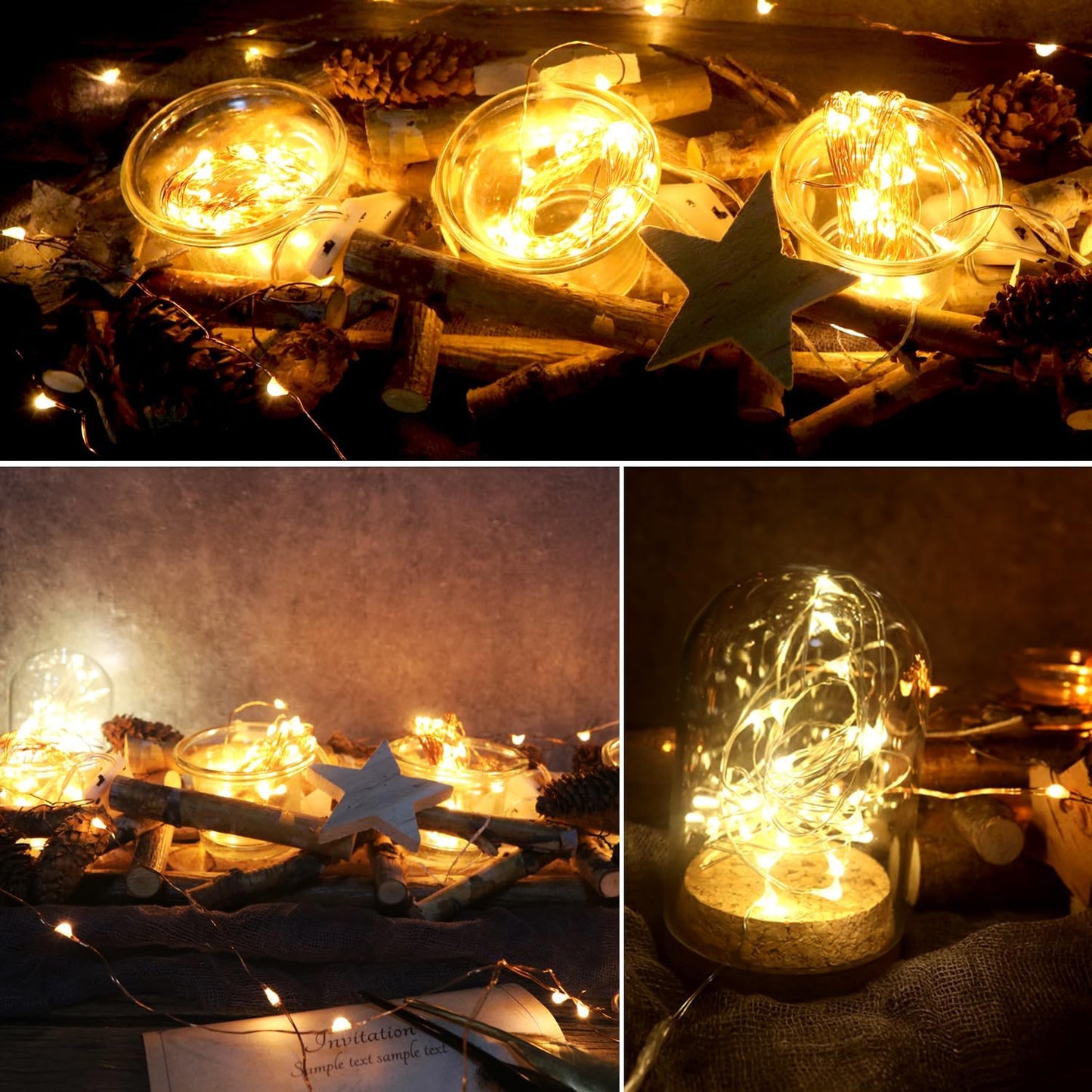 OakHaomie 6 Pack LED Starry String Lights 30 Micro Starry LEDs on 10ft Copper Wire,Fairy Lights Battery Powered by CR2032 Included,for DIY Wedding Centerpiece Table Decorations (Warm White)