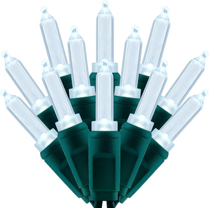 100 Cool White One-Piece LED Christmas Lights, 33 ft Green Cord High Waterproof UL Certified T5 Outdoor String Lights (Cool White)