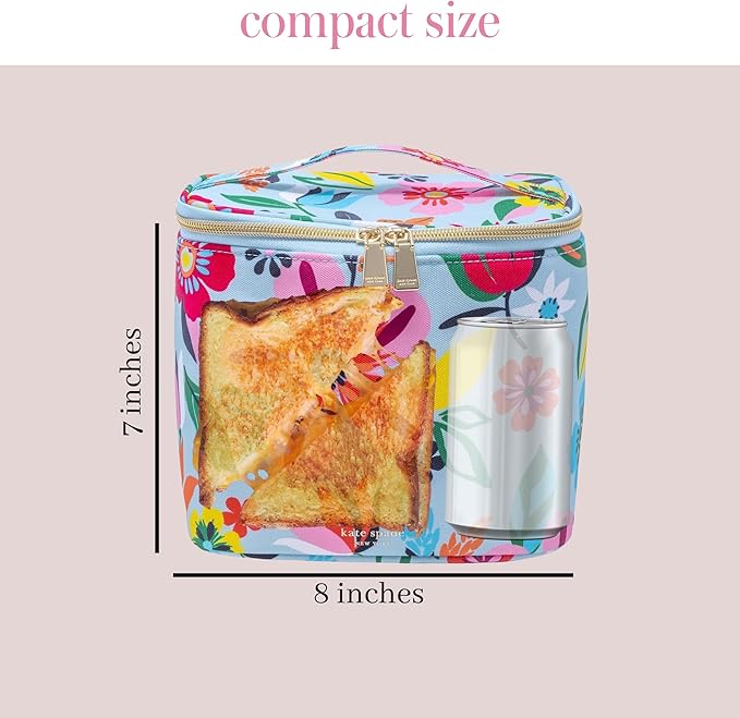 kate spade new york, Insulated Lunch Tote, Small Lunch Cooler, Cute Lunch Bag for Women, Striped Thermal Bag with Double Zipper Close and Carrying Handle (Safari Floral)