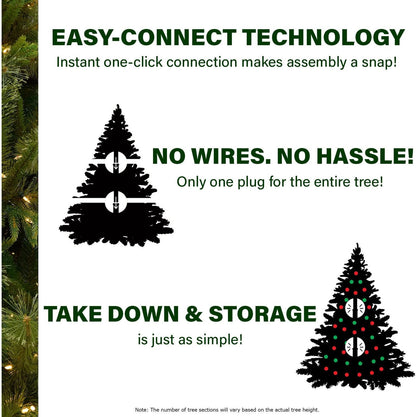 Fraser Hill Farm 9-Ft. Winter Falls Artificial Christmas Tree with Warm White LED Lights and Metal Base, Slim Holiday Tree with 8 Unique Light Functions, Perfect for Small Spaces and Apartments