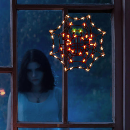 12.8" Lighted Cobweb Halloween Window Silhouette Decoration,Halloween Lighted Window Decoration,Hanging Light Up Holiday Ornament（ Cobweb Light）