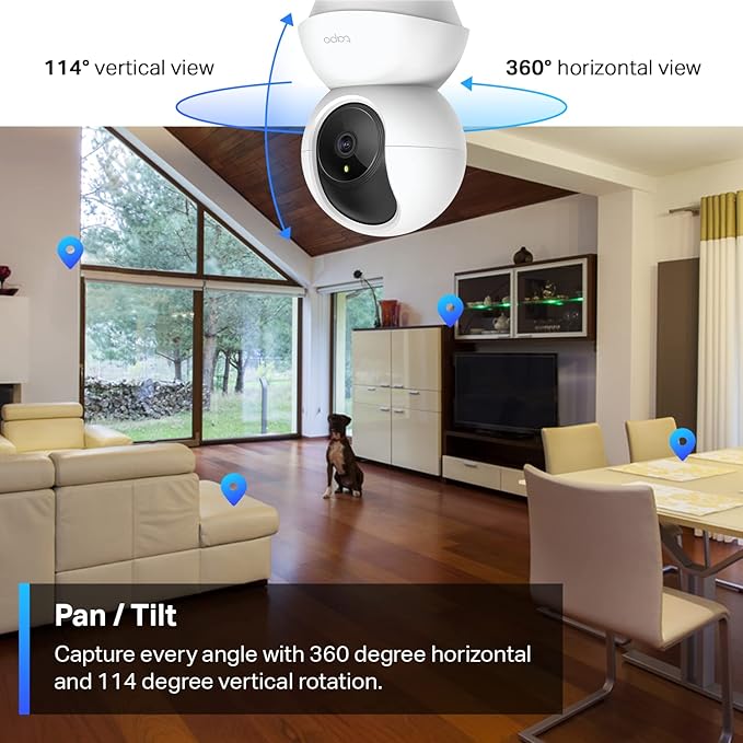 Tapo 2K Indoor Pan/Tilt Wired Security Camera - Works as a Baby Monitor & Pet Camera, Motion Detection, 2-Way Audio, Siren, Night Vision, Subscription-Free Local Storage or Optional Cloud, C210