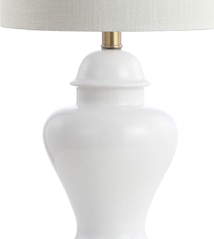 JONATHAN Y 22" White Ceramic Table Lamp Set of 2 for Bedroom Living Room, White Linen Shade, Traditional Ginger Jar Nightstand Lamp, Classic Cottage LED Lights (JYL6602C-SET2)