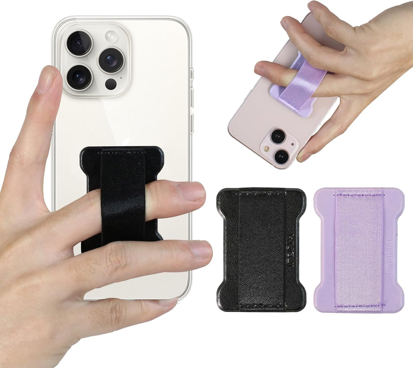 Universal Phone Grip for Smartphones - Phone Holder for Hand for Back of Phone - Wireless Charging Compatible (Black Purple) 2PC