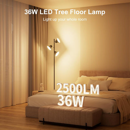 LED Floor Lamp, 36W Modern Floor Lamp with Remote & Touch Control, 4 Color Temperatures, Standing Lamp with 3 Rotatable Lights, Floor Lamps for Living Room, Bedroom, Office