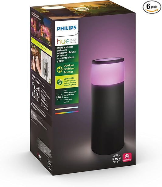 Philips Hue Calla Outdoor Smart Pathway Light White & Color Ambiance LED Walkway Lights - Low Voltage Lighting Requires Bridge and Power Supply Control with App and Voice - Weatherproof (Pack of 6)