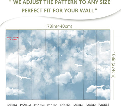Blue Sky and White Cloud Wallpaper for Ceiling White Pigeon Wall Mural for Bedroom Living Room (Not Peel n' Stick)