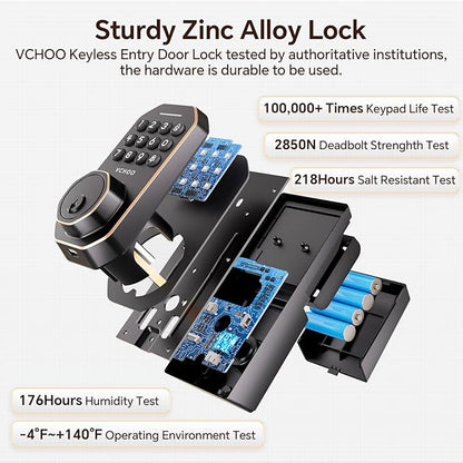Keyless Entry Door Lock Set WiFi Smart App Control Door Lock for Front Door Keypad Deadbolt with 2 Knobs Auto Lock One Time Codes Easy Install, Bronze