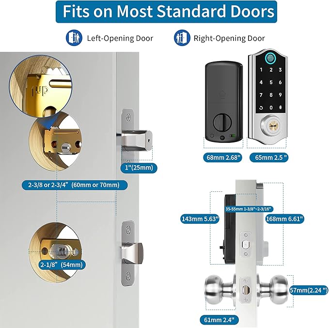 Harfo Fingerprint Smart Door Locks for Front Door with Handle Set, App Control, Keyless Entry Door Lock Keypad Deadbolt, Bluetooth Digital Electronic Touchscreen, Easy Install, Auto Lock, Satin Nickel