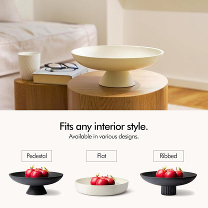 KIVY Concrete Fruit Bowl for Kitchen Counter - Large Decorative Pedestal Bowl for Home Decor - Modern Key Bowl for Entryway Table - White