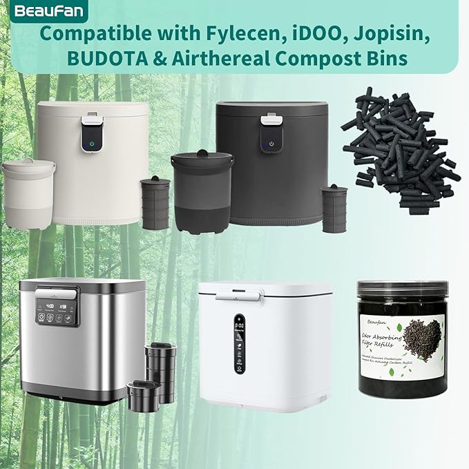 4 Canisters Odor Absorbing Carbon Filter Refills for Smart Waste Kitchen Composter, 12-Month Supplement, Replacement Activated Charcoal Filters Compatible with Electric Countertop Compost Bin, 1.55 LB