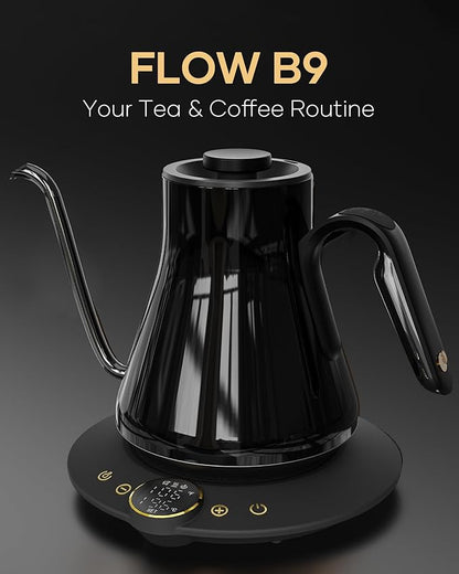 Cocinare Barista Collection Gooseneck Electric Kettle, ±1℉ Precise Temperature Control for Pour-Over Coffee & Tea, Quick Heating 1500W, Stainless Steel Interior, 0.9L (Soulages Black)