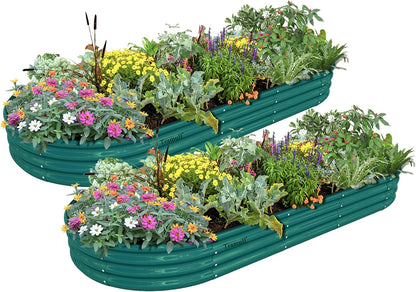 2 Pack 8x3x1FT Galvanized Raised Garden Bed Large Metal Planter Box Kit Elevated Raised Garden Planters for Outdoor Plants, Green