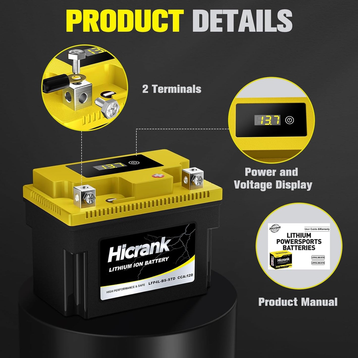 YTX4L-BS STD Standard Lithium Motorcycle Battery - 12.8V 2.8Ah 150CCA LiFePO4 Powersports Battery for ATV, Scooter, Snowmobile, Jet Ski, Honda Grom, Yamaha, Suzuki, CAN-AM, Generator