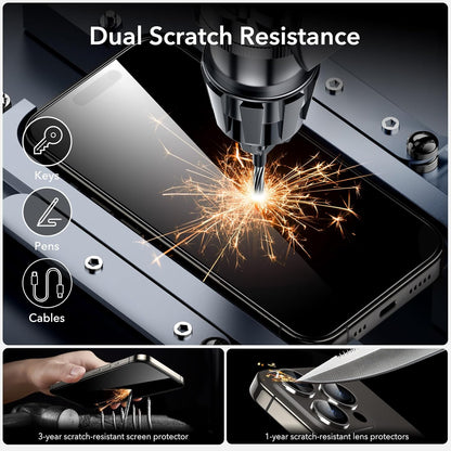 ESR 3+2 Pack for iPhone 15 Pro Screen Protector, [9H Hardness] [Military Grade Shatterproof] Full Coverage Ultra-tough Tempered Glass Film with Easy Installation Frame, 2 Set of Camera Lens Protector