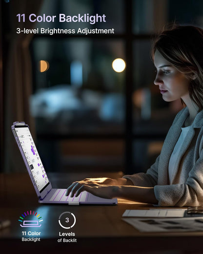 typecase Touch Case with Keyboard for iPad Pro 13-inch(M4, 2024), iPad Air 13-inch(M3, 2025/M2, 2024) & iPad Pro 12.9(6th/5th/4th/3rd Gen), Trackpad, 360° Rotatable, 11-Colors Backlit, Pale Purple