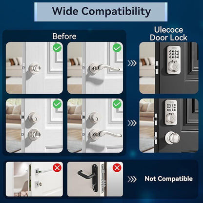 Fingerprint Keypad Deadbolt with Handle Set, Keyless Entry Door Lock, Door Locks for Front Door Lock Set, App Control, Auto Locking, Easy to Install, Satin Nickel