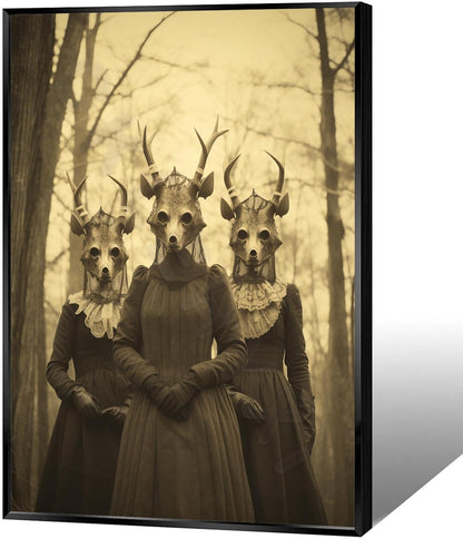 Vintage Horror Skeleton Spooky Three Skull In Occult Forest Posters Canvas Wall Art Poster Gothic Dark Academia Decor Creepy Print Retro Halloween Wall Decor 16X24inch Aluminum Framed