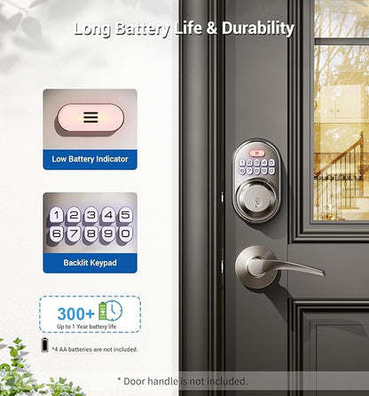 Veise Keyless Entry Door Lock, Electronic Keypad Deadbolt, Keyed Entry, Auto Lock, Anti-Peeking Password, Back Lit & Easy Installation Design, Satin Nickel