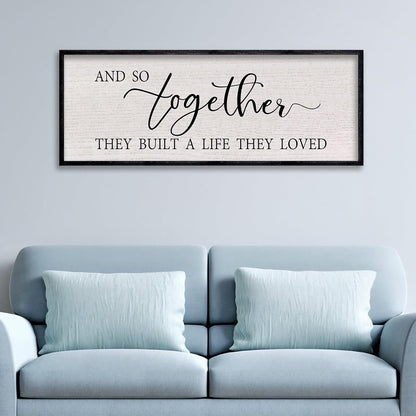 LuZhiQiang And So Together They Built A Life They Loved Sign Wall Decor 40"x15" Large Wood Framed Above Over Bed For Master Bedroom Hanging Wall Art (Black)