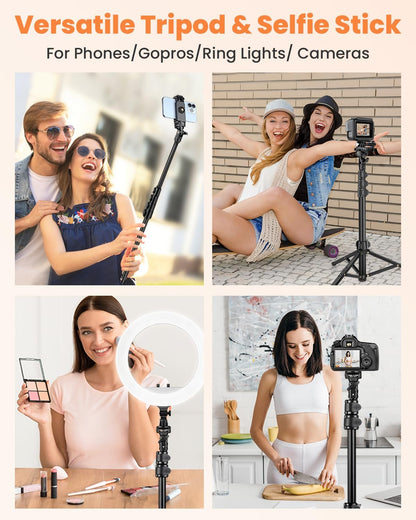 Phone Tripod, 85" Tall Tripod for iPhone with Gooseneck and Remote, Overhead Phone Stand for Recording Watching Cooking Fitness Vlog, Compatible with iPhone Android, Black