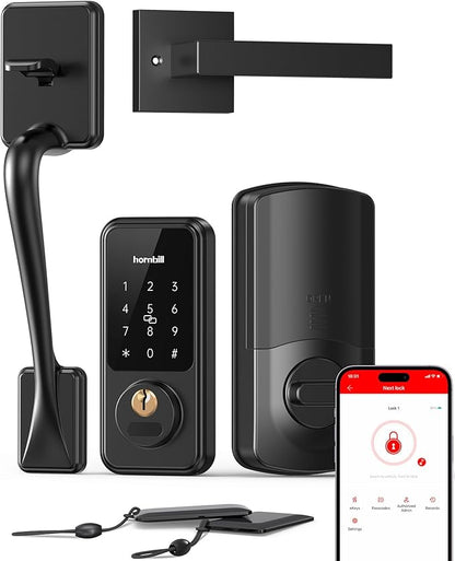 Smart Keyless Entry Door Lock with Handle, Hornbill Front Door Lock Set, Keypad Code Deadbolt with Lever, Digital Touchscreen via Alexa/Bluetooth/Keyfob/Key