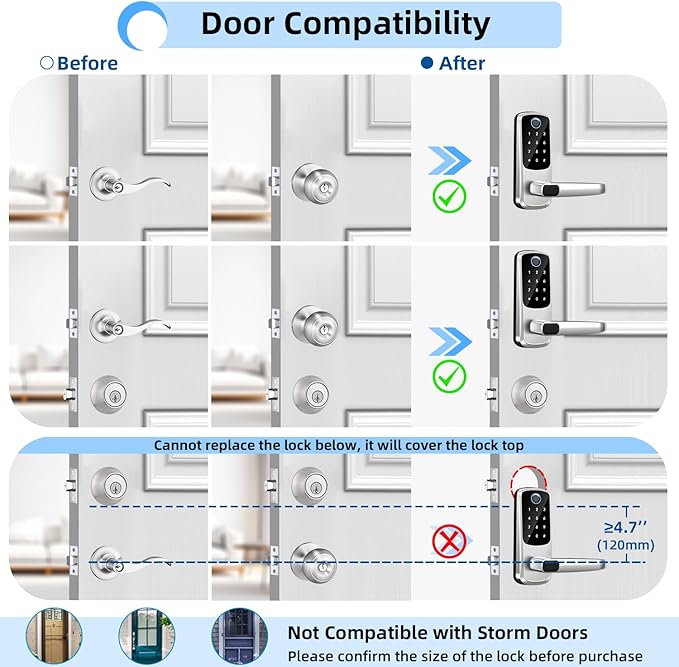 Smart Door Lock with Handle,Keyless Entry & Remote Access,Fingerprint Keypad Exterior Lock,Smart Locks for Front Door,Home,Airbnb & Rental,Electronic Deadbolt Lock,One-Time Password with TT Lock