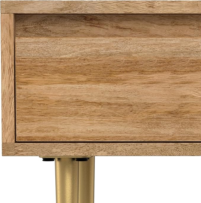 SIMPLIHOME Fallon End Table - 20 inch Wide Solid Mango Wood Square Accent Table with Storage Drawer and Gold Metal Base in Natural, Contemporary Nightstand or Lamp Stand for Living Room or Bedroom