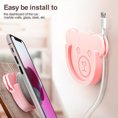 TOPGO Socket Car Mount for Phone Holder Cute Bear Style Silicone Grip Stand with Phone line Clasp for Collapsible Socket User Used on Dashboard, Home, Office, Kitchen, Desk, Wall (Color) 3 Pack