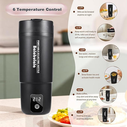 Travel Electric Kettle, Balabulala Portable Water Boiler with 6 Variable Presets,Small Electric Kettle with Keep Warm Temperature Controls & Boil Dry Protection, 17oz,Black
