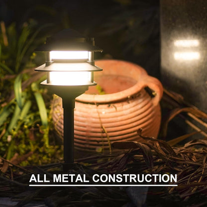 GOODSMANN Landscape Lighting 4PK Pathway Lights Low Voltage 2.2 Watt LED 12V AC Landscape Lights 30 Lumen Warm White with Cable Connectors Metal Stakes 9122-21102-04A