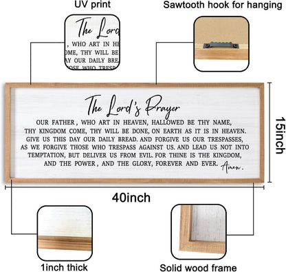 Our Father Prayer Bible Verse Framed Wall Art, 40''×15'' Rustic Religious Christian Lords Prayer Sign for God Jesus Christ Prayer, Horizontal Holy Inspirational Catholic Scripture Decor