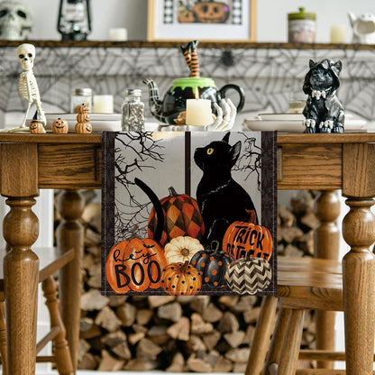 Artoid Mode Black Cat Pumpkins Boo Halloween Table Runner, Trick Or Treat Seasonal Kitchen Dining Table Decoration for Home Party Decor 13x60 Inch