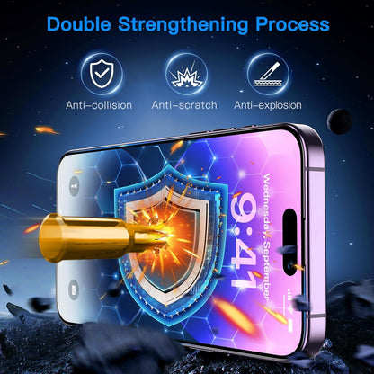 Uyiton Anti-Blue Light for iPhone 14 Pro Screen Protector - Unbreak-Glass Easy to Install Full Coverage Case Friendly Scratch Resistance 9H Tempered Glass Screen Protector for iPhone 14 Pro, 2 Pack
