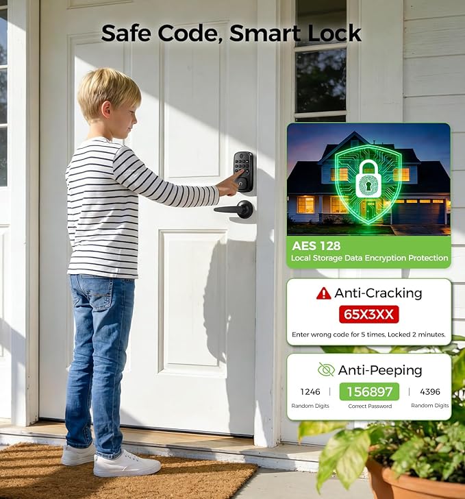 Wi-Fi Smart Locks for Front Door with 2 Lever Handle Set,App Control,Keyless Entry Deadbolt for Front Door with Auto Lock,Electronic Digital Keypad,Remote Control,Voice Unlock,Waterproof,Black