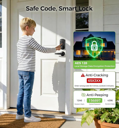 Wi-Fi Smart Locks for Front Door with 2 Lever Handle Set,App Control,Keyless Entry Deadbolt for Front Door with Auto Lock,Electronic Digital Keypad,Remote Control,Voice Unlock,Waterproof,Black