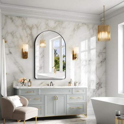 Arched Bathroom Mirror, 32"x48" Black Arched Mirror for Bathroom, Wall Mounted Mirror, Black Vanity Wall Mirror w/Metal Frame for Bedroom, Entryway, Living Room, Hanging or Leaning Against Wall