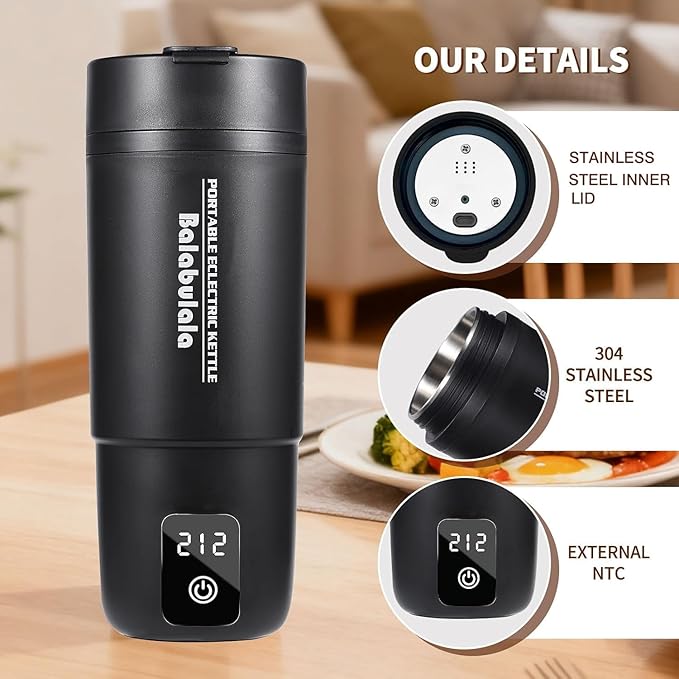 Travel Electric Kettle, Balabulala Portable Water Boiler with 6 Variable Presets,Small Electric Kettle with Keep Warm Temperature Controls & Boil Dry Protection, 17oz,Black