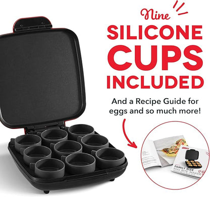 Dash Family Size Egg Bite Maker - Electric Egg Bite Maker with Non-Stick Silicone Cups - Space-Saving Design & Quick Cleanup - Make Sandwiches, Healthy Snacks & Desserts - 9 Servings, Red