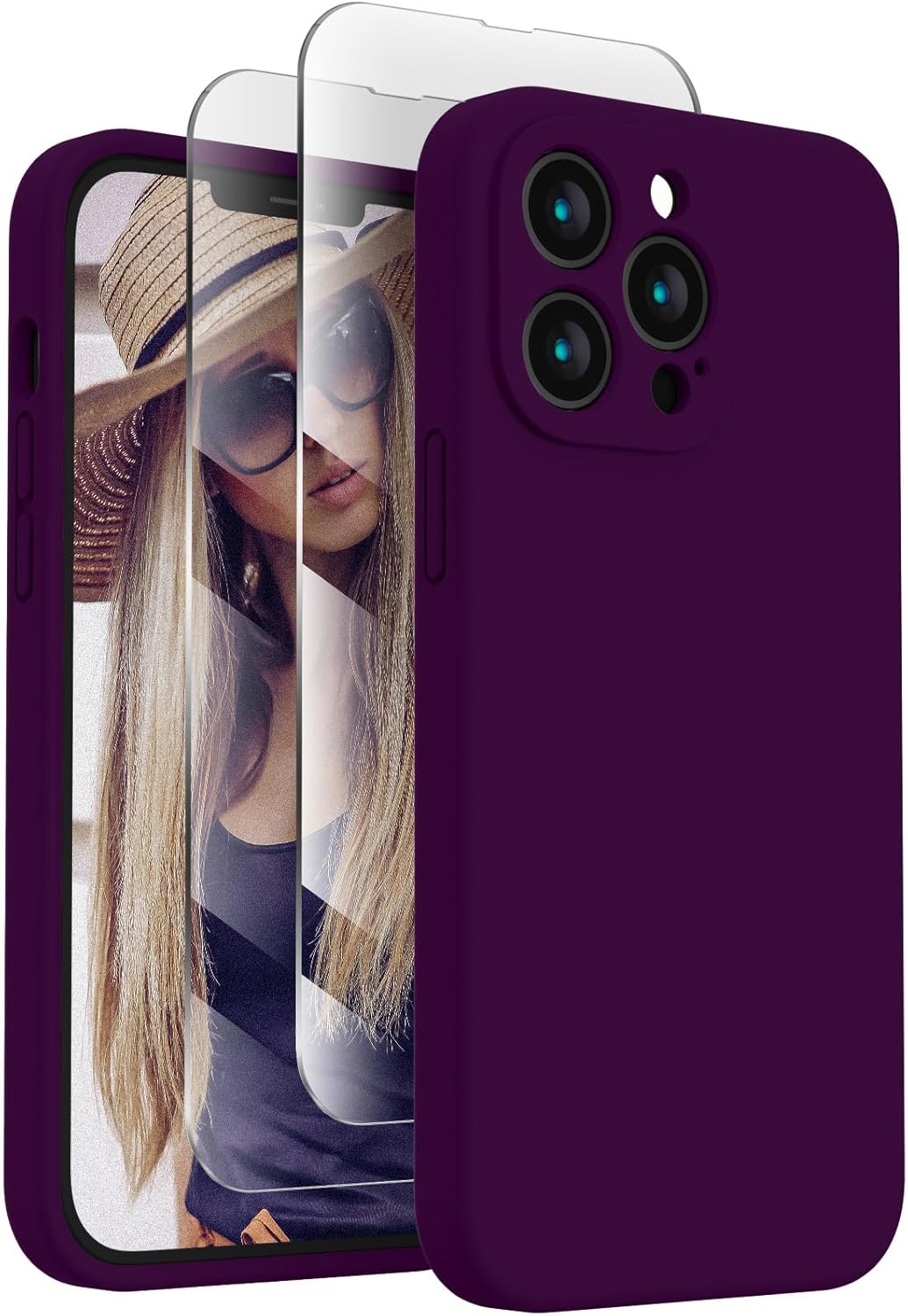 FireNova Designed for iPhone 13 Pro Max Case, Silicone [Camera Protection] Phone Case with [2 Screen Protectors], Soft Anti-Scratch Microfiber Lining Inside, 6.7 inch, Wine Red