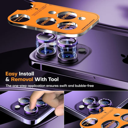 Camera Lens Protector for iPhone 16 Pro Max/16 Pro/15 Pro Max/15 Pro/14 Pro Max/14 Pro, Sapphire Glass Metal Individual Camera Cover Screen, Anti-drop, Case Friendly- Glitter Deep Purple