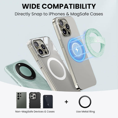 Magnetic Silicone Ring Grip Phone Holder, Loop Grip Phone Holder,Magnetic Phone Loop,Magsafe Phone Grip,Compatible with Magsafe for iPhone 16/15/14/13/12 Series (Green Sparkle)