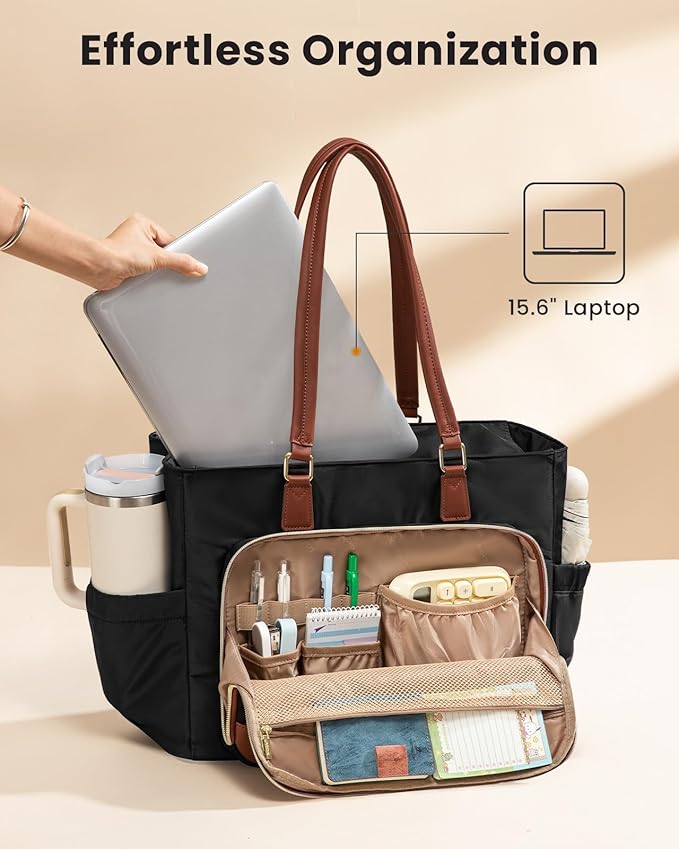 LOVEVOOK Lunch Tote Bag for Women, Work Bag 15.6 Inch Laptop Bag with Insulated Lunch Compartment & Cup Holder Large Capacity Lunch Bag for Teacher, Nurse, Office, Travel, College, Daily