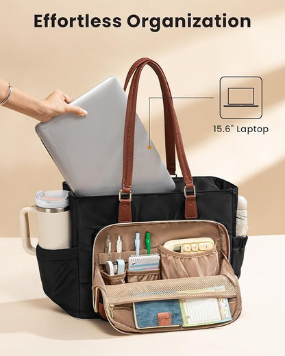 LOVEVOOK Lunch Tote Bag for Women, Work Bag with Insulated Lunch Compartment 15.6 Inch Laptop Bag with Cup Holder Large Lunch Bag for Teacher, Nurse, Office, Travel, College, Daily