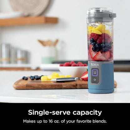 Ninja Blast 16 oz. Personal Portable Blender with Leak Proof Lid and Easy Sip Spout, Perfect for Smoothies, Cordless, USB-C Rechargeable, Dishwasher Safe Parts (Renewed) (Denim Blue)