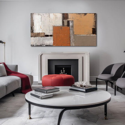 Orange Abstract Canvas Photo Prints Living Room White Artwork Brown Block Painting for Room 29"x 58" Office Wall Art Bedroom Hallway Decor