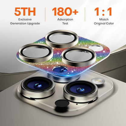 Camera Lens Protector for iPhone 16 Pro Max/16 Pro/iPhone 15 Pro Max/15 Pro/iPhone 14 Pro Max/14 Pro, Aluminum Alloy Sapphire Glass Camera Screen Cover, Case Friendly- Glitter Colorful
