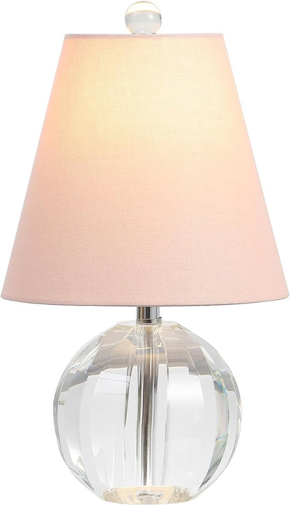 JONATHAN Y 16" Clear/Pink Crystal Ball LED Table Lamp, White Modern Bedside Lamp, with White Linen Empire Shade, Glam Orb Glass Nightstand Lamp for Living Room, LED Bulb (JYL2079C)
